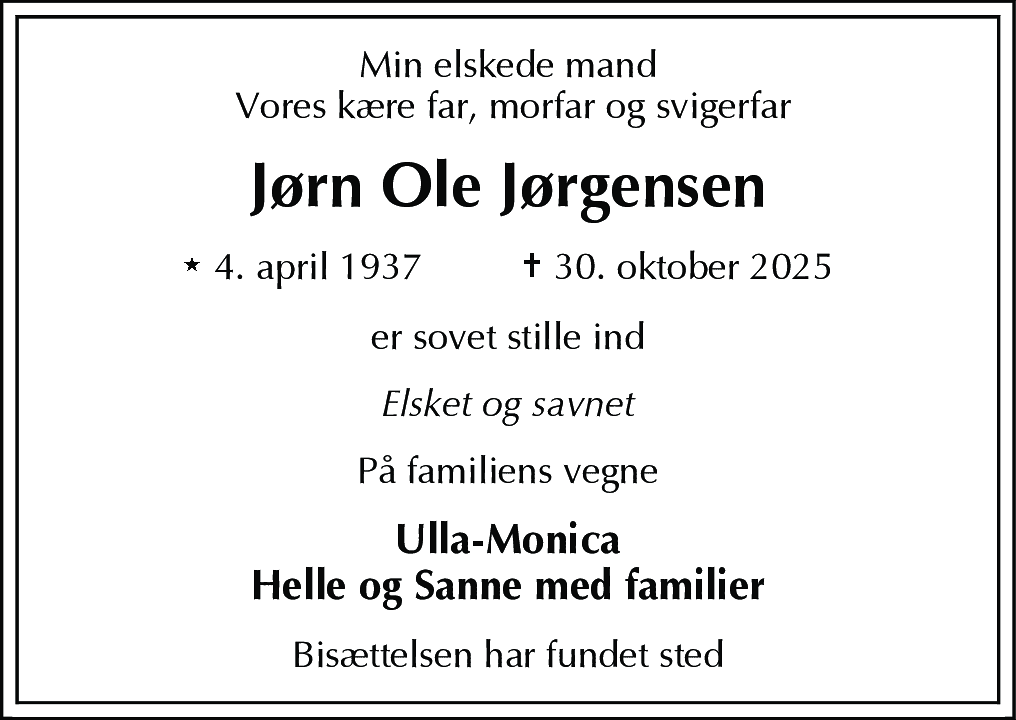 Dødsannonce for Jørn Ole Jørgensen