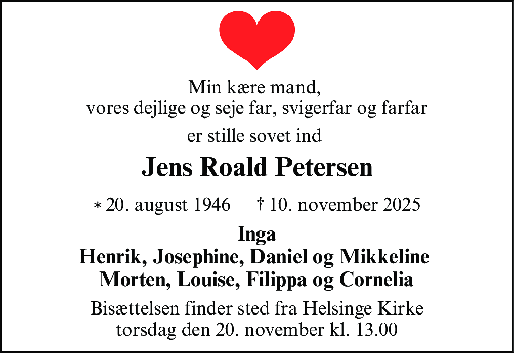 Dødsannonce for Jens Roald Petersen