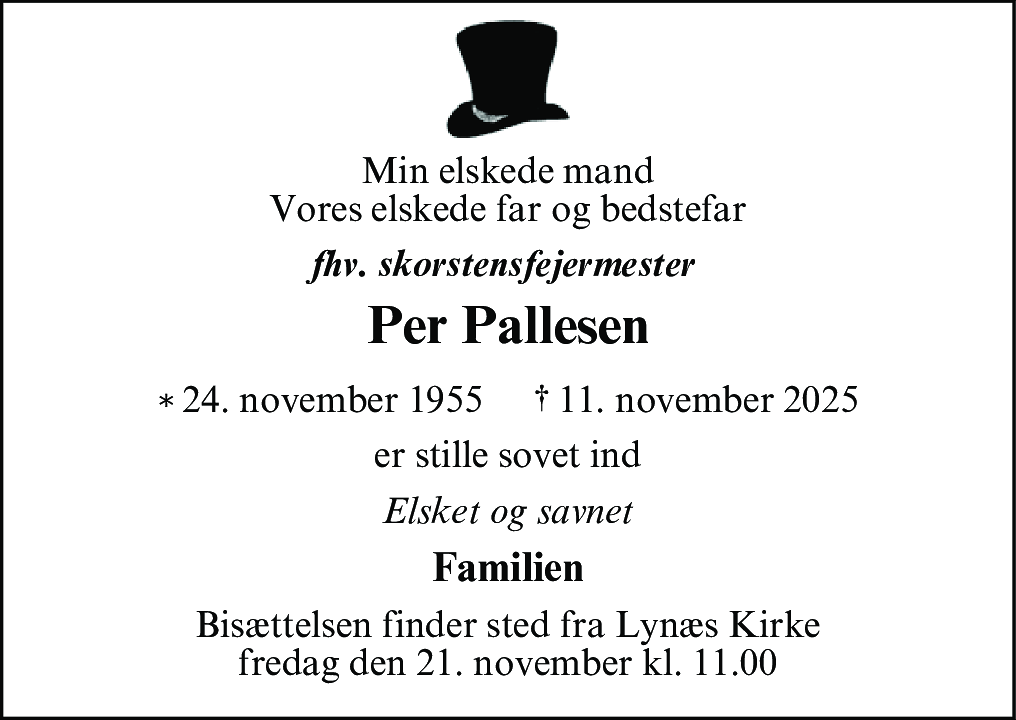 Dødsannonce for Per Pallesen