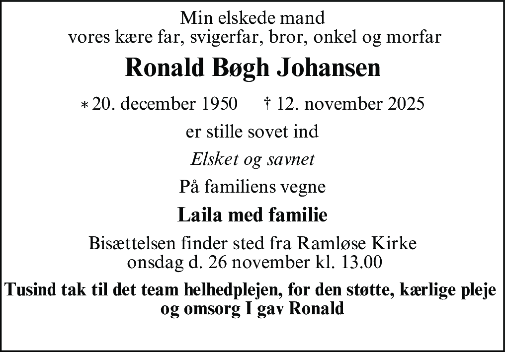 Dødsannonce for Ronald Bøgh Johansen