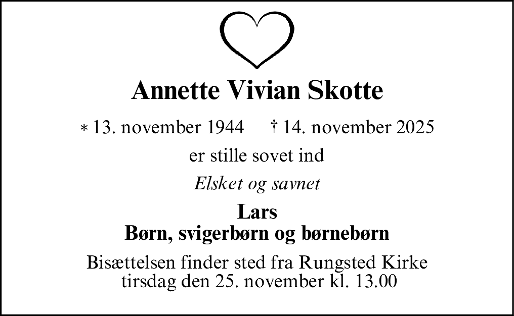 Dødsannonce for Annette Vivian Skotte