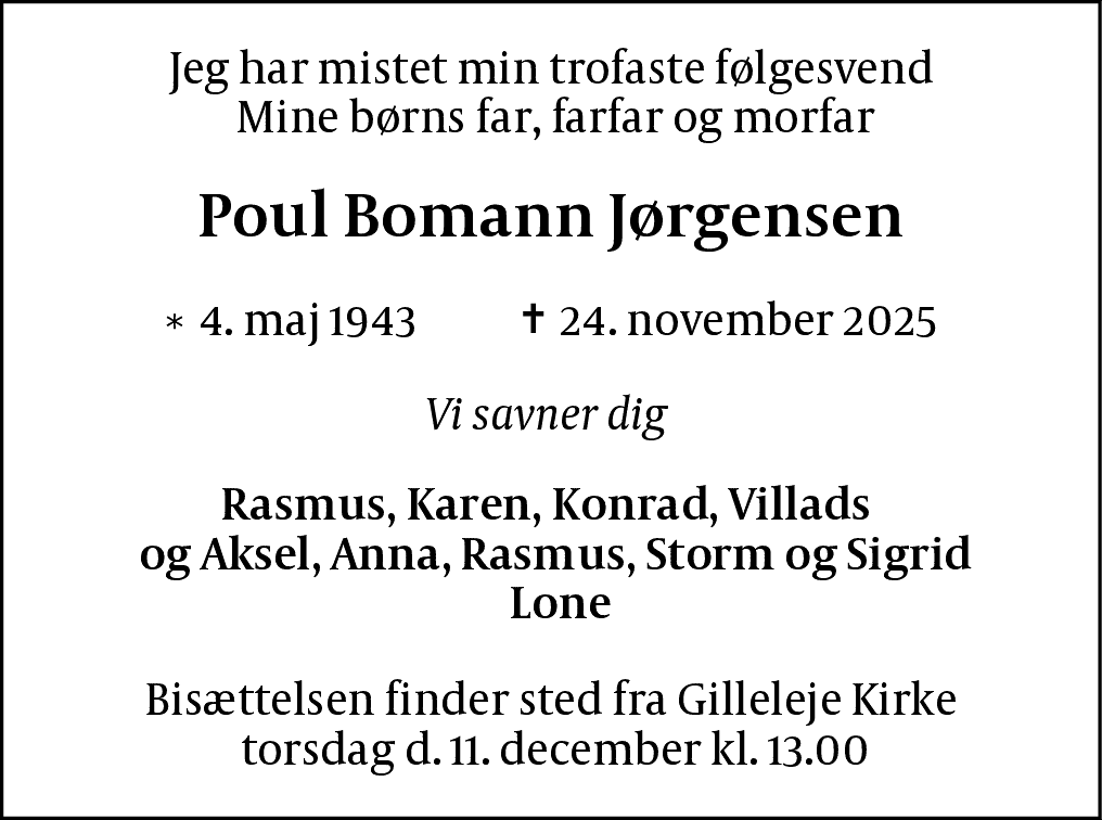 Dødsannonce for Poul Bomann Jørgensen