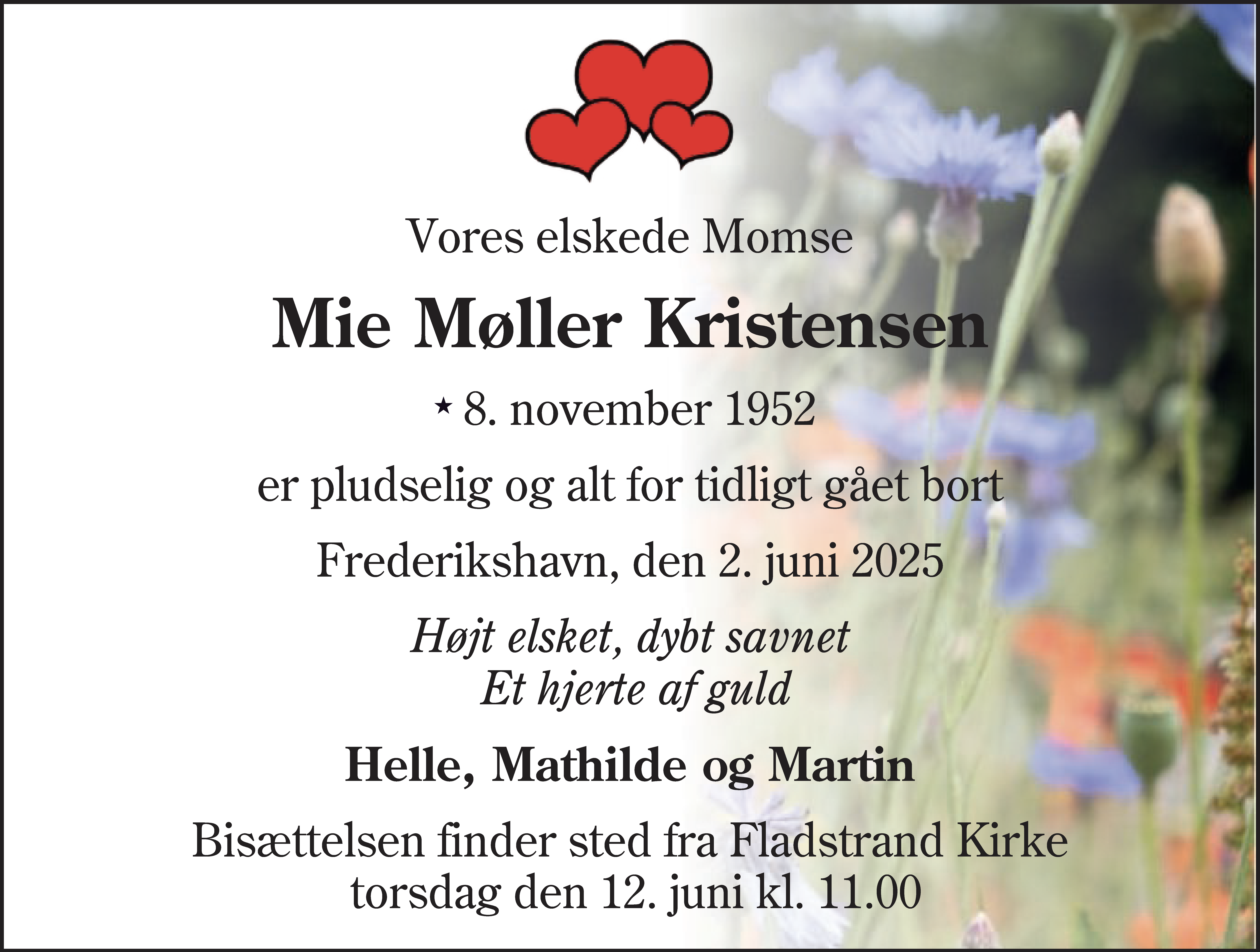 Dødsannonce for Mie Møller Kristensen