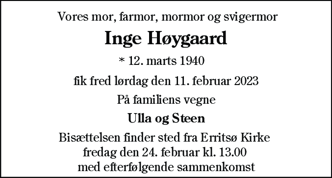 Dødsannonce for Inge Høygaard