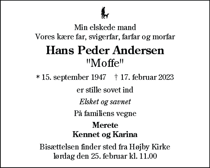 Dødsannonce for Hans Peder Andersen