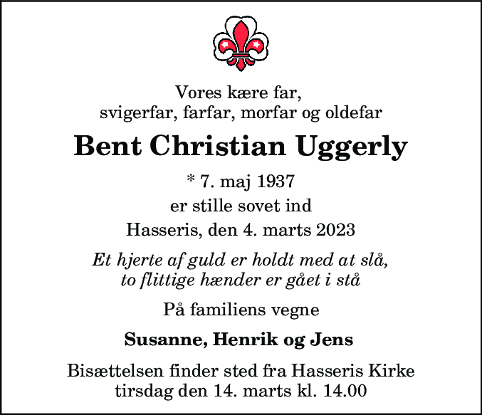 Dødsannonce for Bent Christian Uggerly