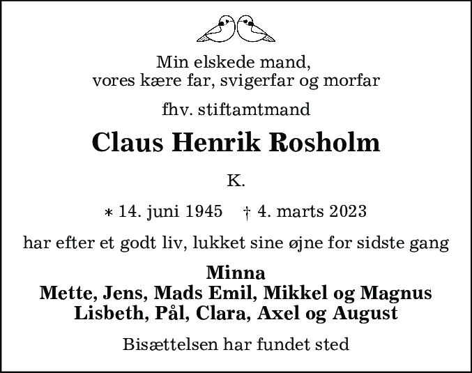Dødsannonce for Claus Henrik Rosholm