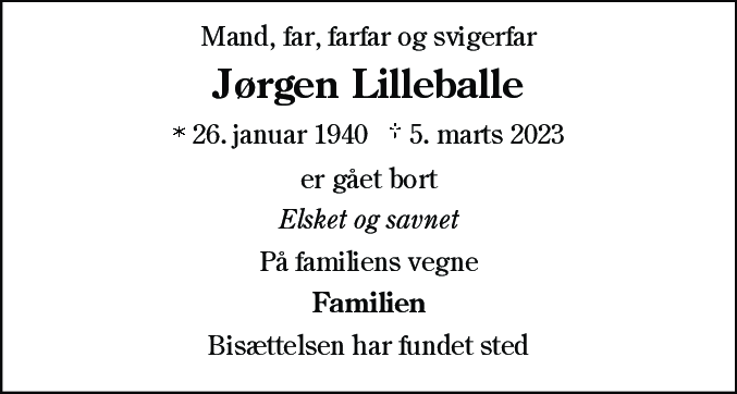 Dødsannonce for Jørgen Lilleballe