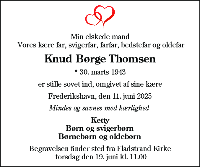 Dødsannonce for Knud Børge Thomsen