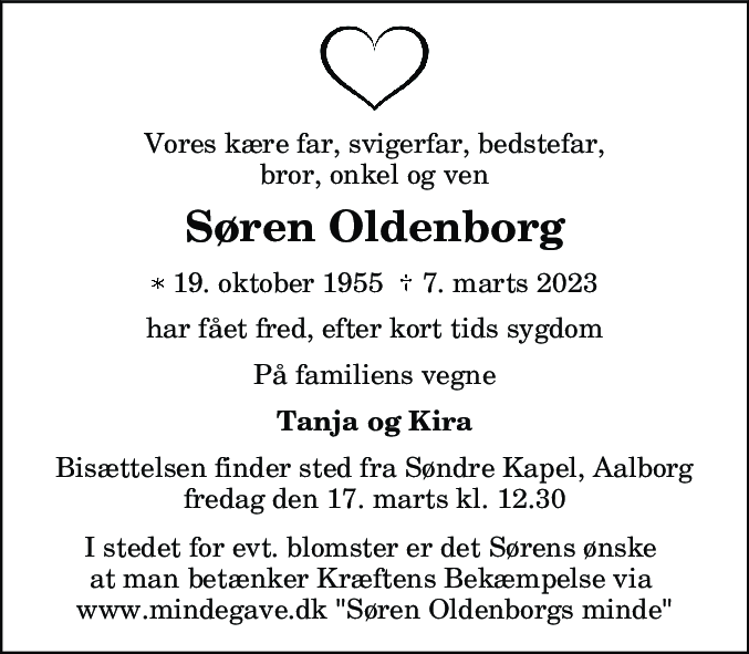 Dødsannonce for Søren Oldenborg