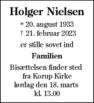 Dødsannonce for Holger Nielsen