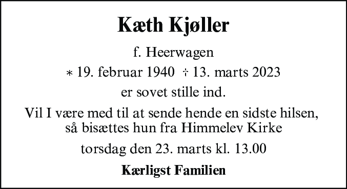 Dødsannonce for Kæth Ingeborg Kjøller