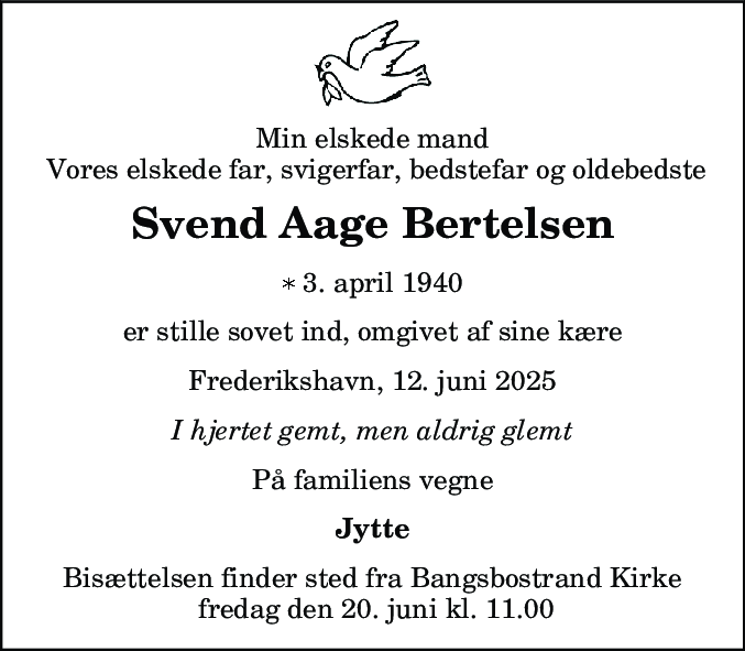 Dødsannonce for Svend Aage Bertelsen