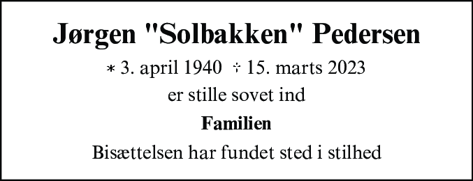 Dødsannonce for Jørgen Pedersen