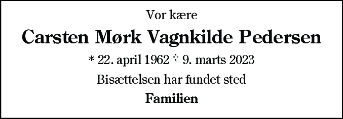 Dødsannonce for Carsten Mørk Vagnkilde Pedersen
