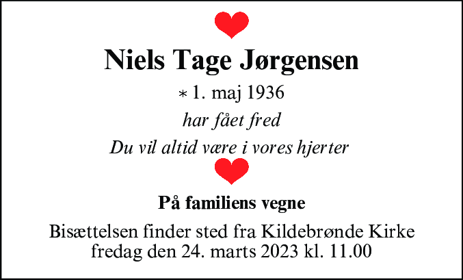 Dødsannonce for Niels Tage Jørgensen