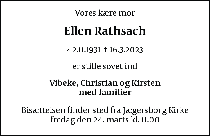 Dødsannonce for Ellen Rathsach