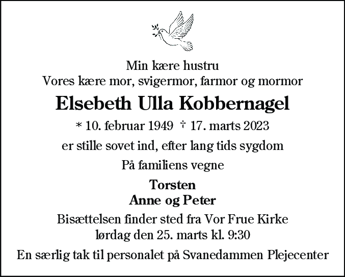 Dødsannonce for Elsebeth Ulla Kobbernagel
