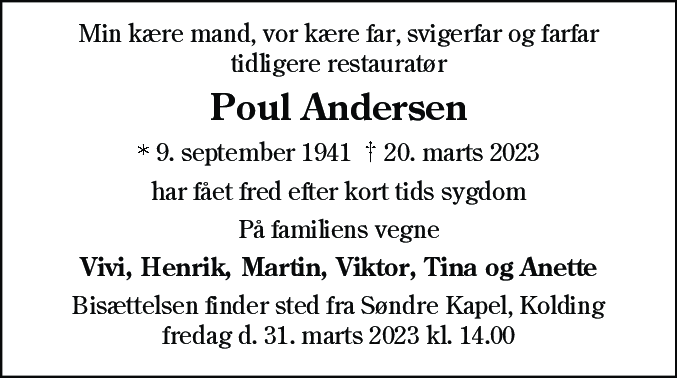 Dødsannonce for Poul Andersen