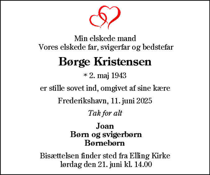 Dødsannonce for Børge Kristensen