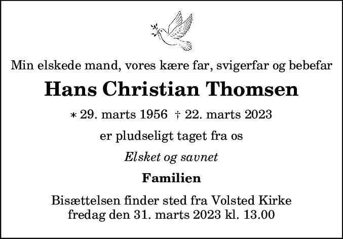Dødsannonce for Hans Christian Thomsen
