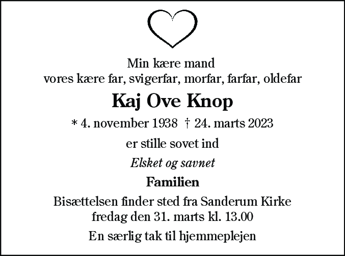 Dødsannonce for Kaj Ove Knop
