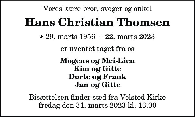Dødsannonce for Hans Christian Thomsen