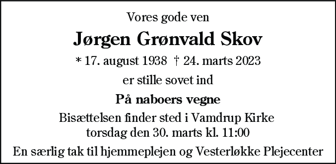 Dødsannonce for Jørgen Grønvald Skov