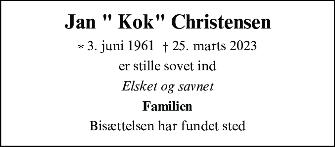 Dødsannonce for Jan Christensen