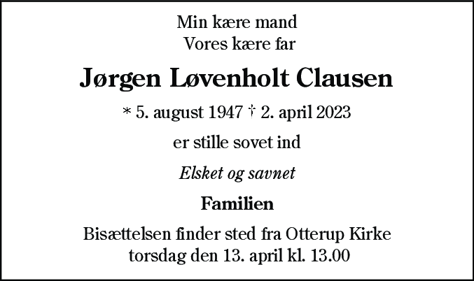 Dødsannonce for Jørgen Løvenholt Clausen