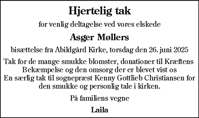 Dødsannonce for Asger Møller