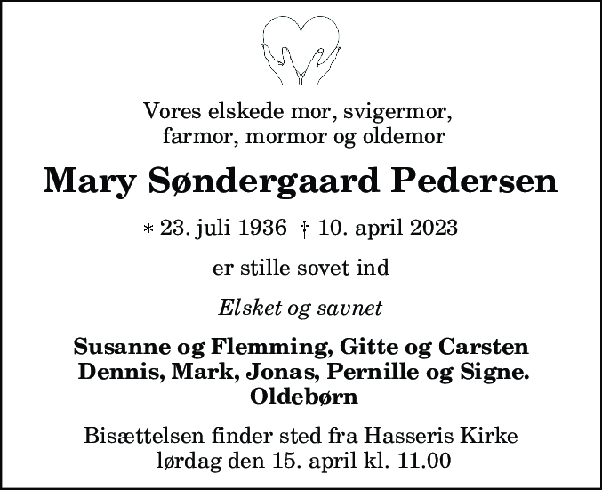 Dødsannonce for Mary Jensine Pedersen