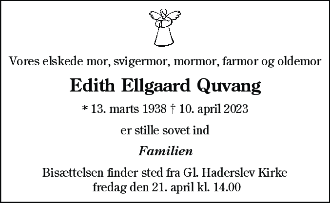 Dødsannonce for Edith Quvang
