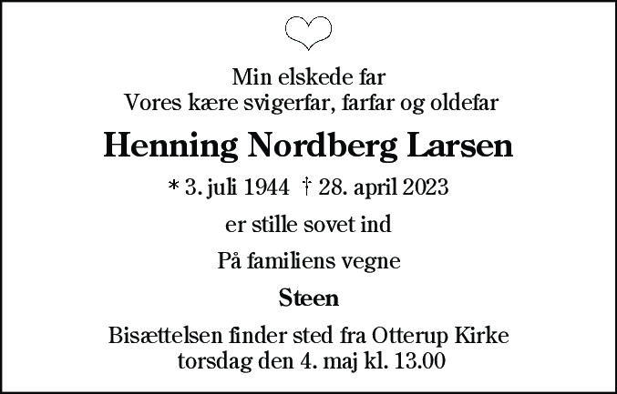 Dødsannonce for Henning Vanggaard Nordberg Larsen