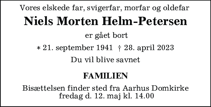 Dødsannonce for Niels Morten Helm-Petersen