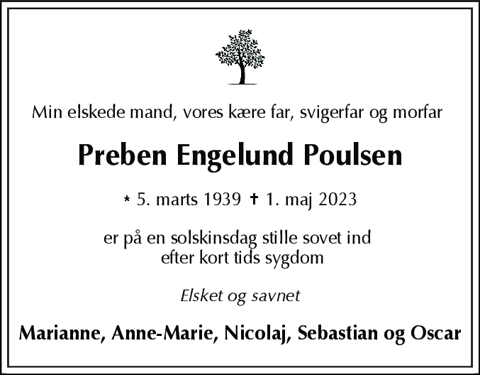 Dødsannonce for Preben Engelund Poulsen