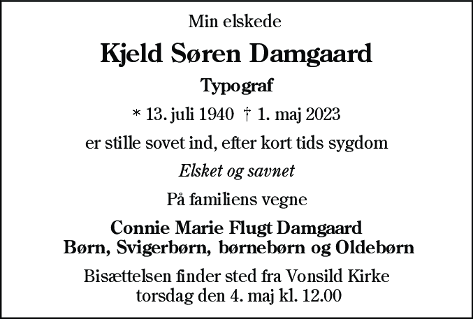 Dødsannonce for Kjeld Søren Damgaard
