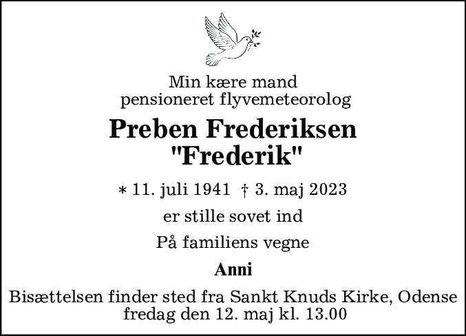 Dødsannonce for Preben Frederiksen