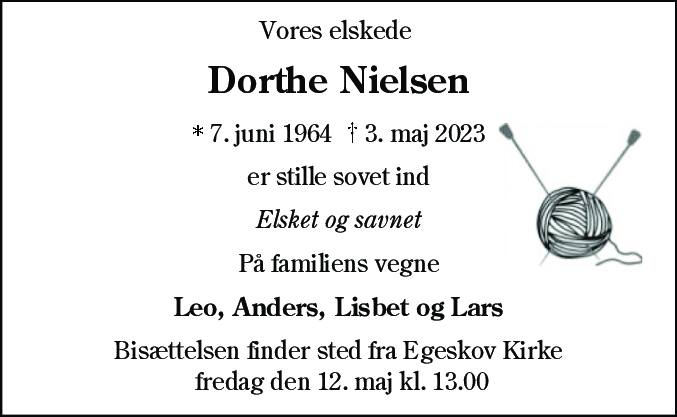 Dødsannonce for Dorthe Nielsen