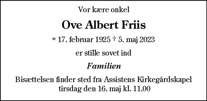 Dødsannonce for Ove Albert Friis