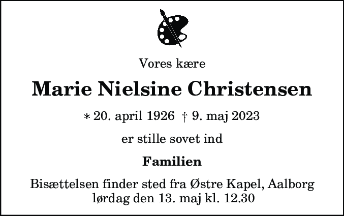 Dødsannonce for Marie Nielsine Christensen