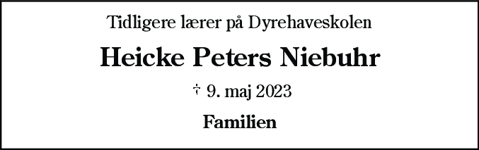 Dødsannonce for Heicke Peters Niebuhr