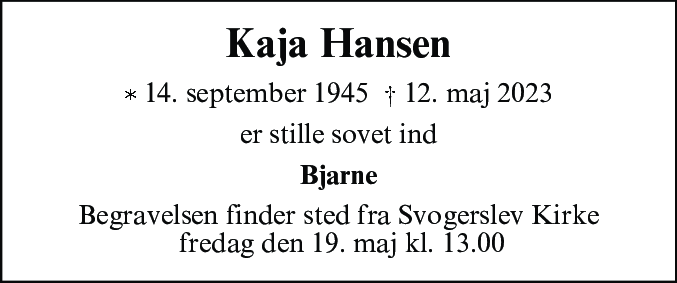 Dødsannonce for Kaja Hansen