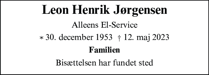 Dødsannonce for Leon Henrik Jørgensen