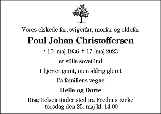 Dødsannonce for Poul Johan Christoffersen