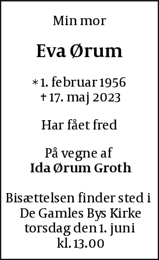 Dødsannonce for Eva Ørum