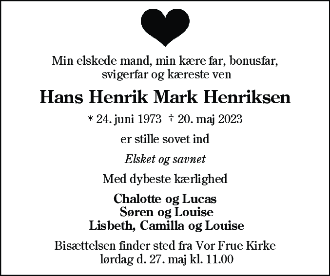 Dødsannonce for Hans Henrik Mark Henriksen