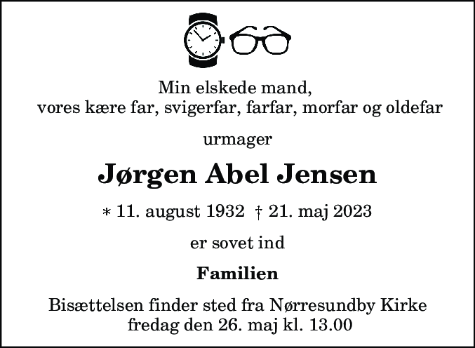 Dødsannonce for Jørgen Abel Jensen