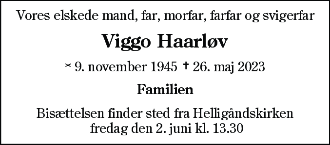 Dødsannonce for Viggo Haarløv