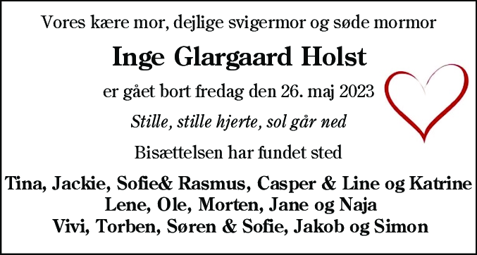 Dødsannonce for Inge Holst